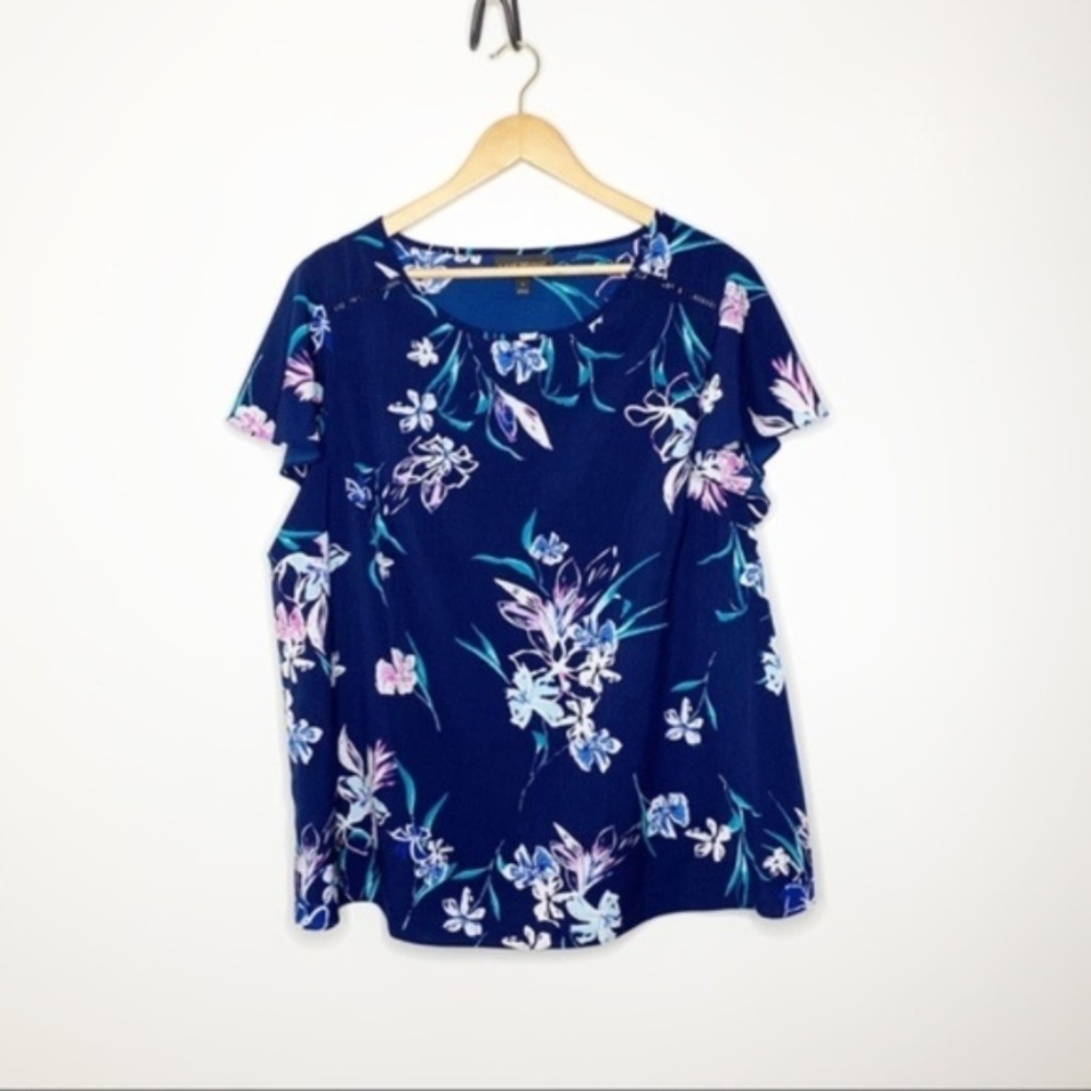 Lane Bryant Floral Boquet Flutter Sleeve Blouse